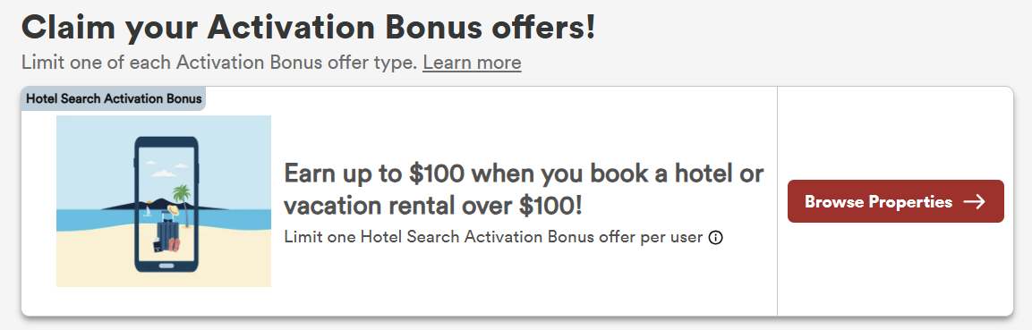 Capital One Shopping 首页 Hotel Search Activation Bonus 示意